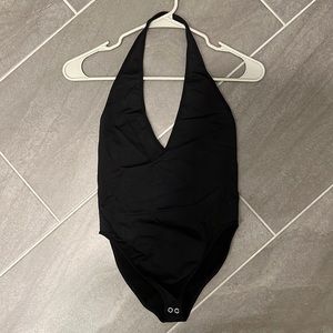Black halter top bodysuit